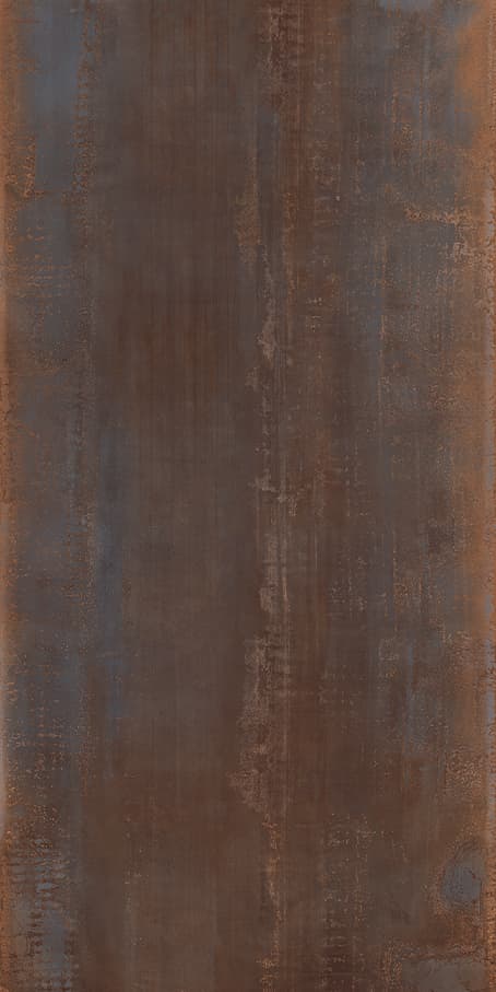 Corten metal-effect porcelain stoneware slab with warm rust and patina tones